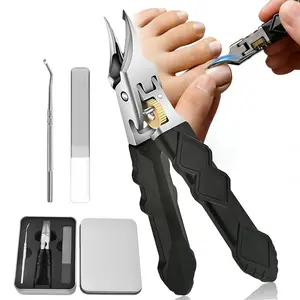 Black Anti-Slip Grip Gear Lock Eagle Beak Angled Nail Clippers Set with Ultra-Sharp Tips for Precise Access to Nail Grooves Wide Jaw Opening Slanted for Clippers Thick Nails for Women Men edge