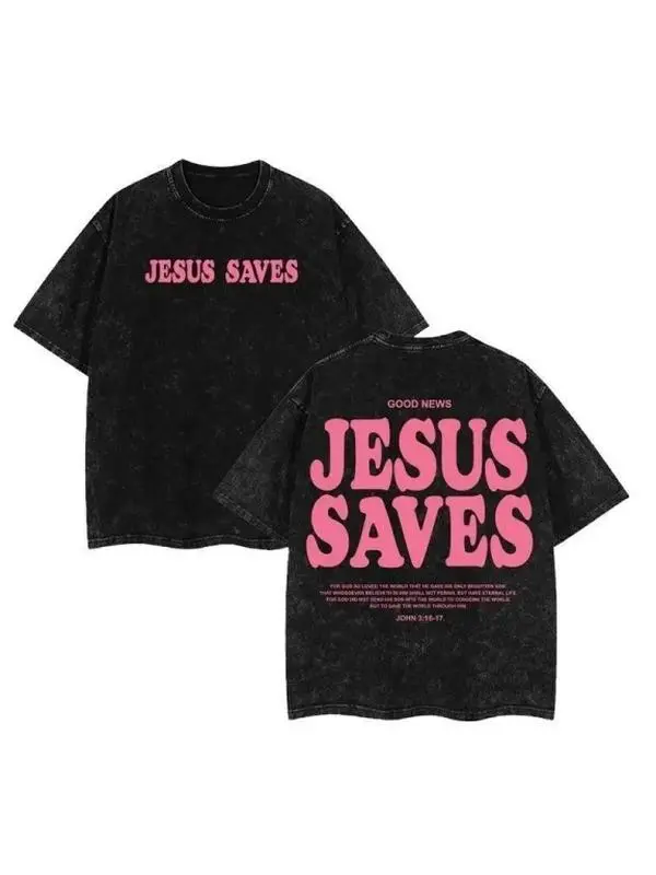 Jesus Saves Unisex Washed T-Shirt, Jesus Tee, Jesus Tshirt , Christian Apparel Streetwear Menswear Oversized Top Men and Women Menswear Tops , Gym Pump Cover Graphic Men's Regular Fit washed pure cotton Casual Round Neck t shirts good graphic tees Crewnec