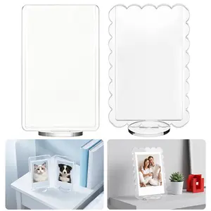5 Pack 2.4 x 4" Acrylic Frame, Acrylic Picture Frames Horizontal Magnet Double Sided 2.4x4 Picture Frame,2+5MM Thick Clear Frameless Desktop Display Magnetic Block Photo Frame Gift Ideal