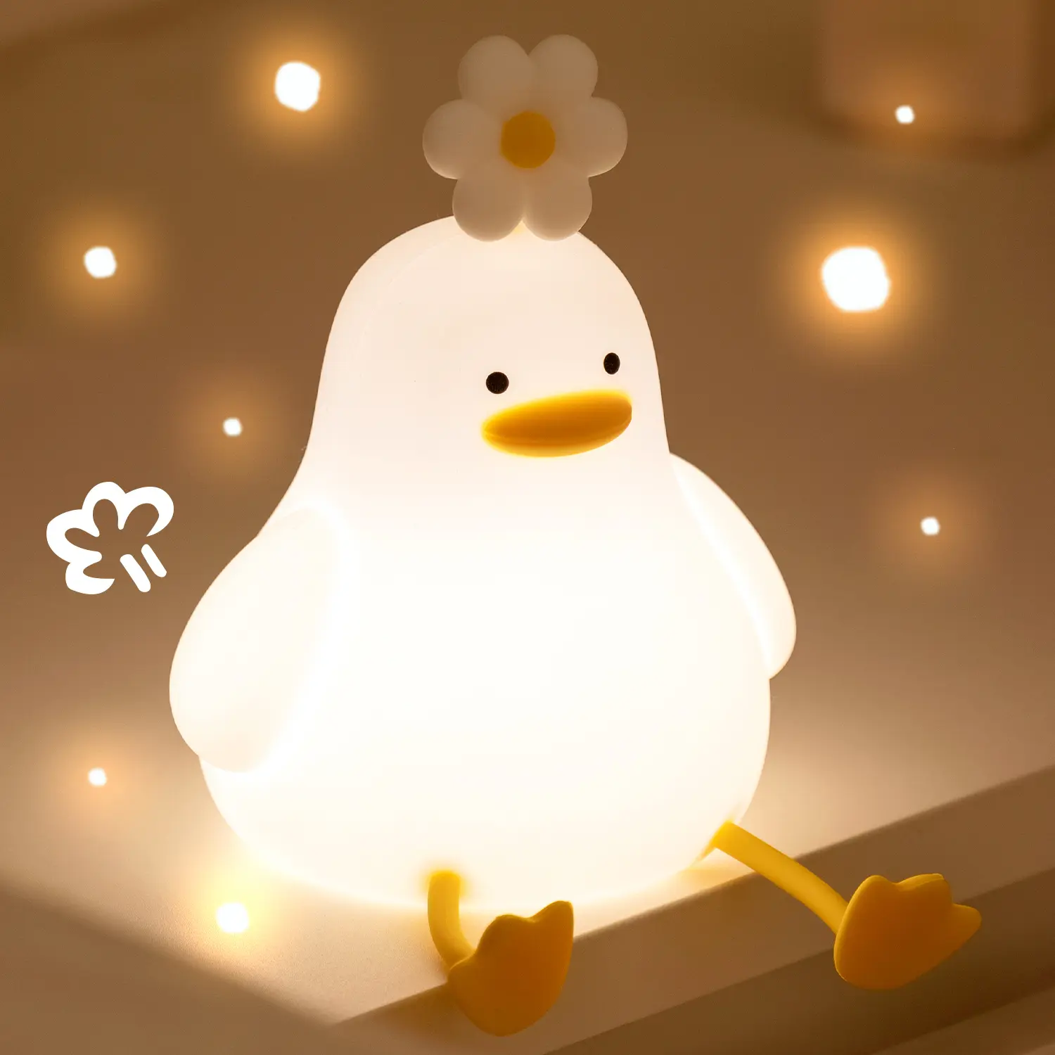 KinYiLO Cute Daisy Duck Tap Silicone  Light with Phone Holder USB Rechargeable 3 Dimmable Brightness Kids   30 Mins Auto Off Timer Eye-Care Warm LED Bedside Sleep  Kawaii Desk Decor Gift For Toddler Girls Boys Baby Shower nursery nightlight