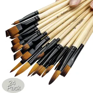 6/24pcs Professional Artist Paint Brush Set with Wooden Handles - Nylon Bristles for Watercolor, Oil, Acrylic & Gouache Painting, Acrylic Paint Brushes
