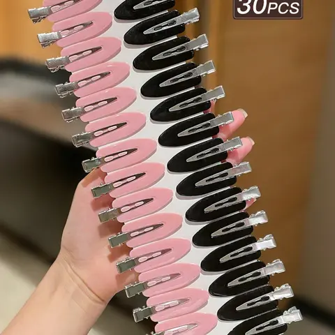 30pcs Women's Solid Color Hair Clips, Flat Hair Clips, Hair Clip Set, Minimalist Style, Minimalist Aesthetic, Black, Pink, Alligator Clip Design, Hair Accessories, Suitable For Daily Outdoor Wear, Hairclips
