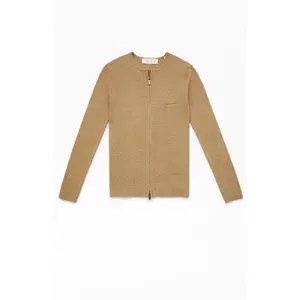 Fear of God ESSENTIALS Men's Women's Dune Signature Ribbed Knit Long Sleeve Zip Up Top