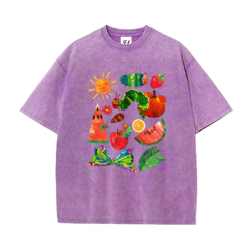 Women's The Very Hungry Caterpillar Graphic Print Tee - Soft Washed Cotton, Comfortable Fabric, Perfect Fit Short Sleeve Streetwear Shirt for Teachers, Vintage
