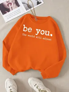 Trendy New Letter Print Sweatshirt for Teen Girls, Casual Fitted Long Sleeve Top