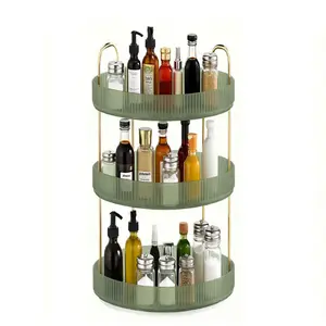 Green 2-3 Tier 360° Rotating Plastic Storage Organizer, Cosmetics & Skincare Tray, Countertop Rack for Vanity & Bathroom, Space-Saving Multifunctional Desktop Holder Ideal for Small Spaces & Gifting
