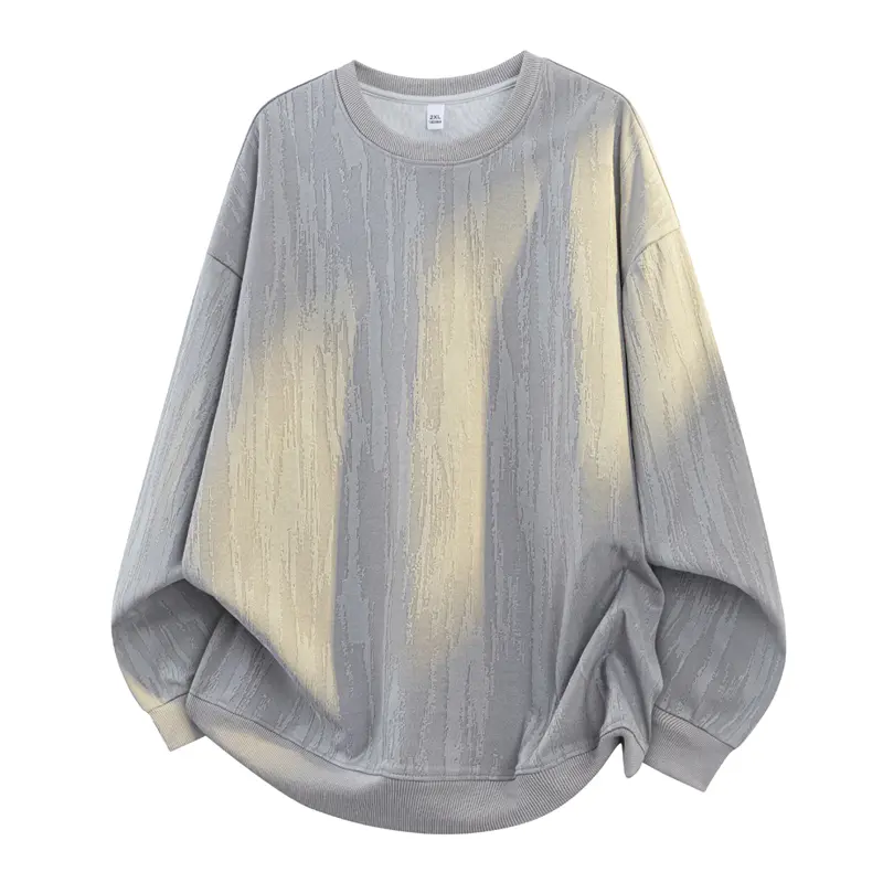 Men's Crew Neck Fabric Sweatshirt - Gradient Shadow Print, Vertical Textured Pattern, Ribbed Cuffs, Curved Hem Long-Sleeve Pullover - Menswear, Unisex T-Shirt Alternative for Streetwear, Daily Occasions (Spring, Autumn), Soft