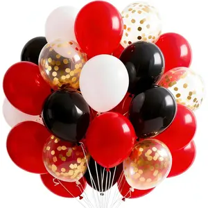 12inch Matte black, red, and white colored paper balloons, suitable for graduation ceremonies, men's birthdays, wedding anniversaries, bachelor parties, racing-themed parties, casino-themed parties, and retirement party decorations