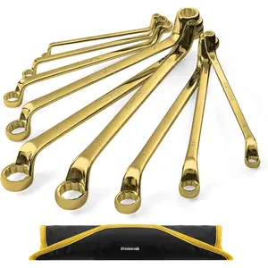 Offset Box Wrench Set, Metric, 9-, 6-23mm, 75-, CR-V Steel, Titanium  with Pouch