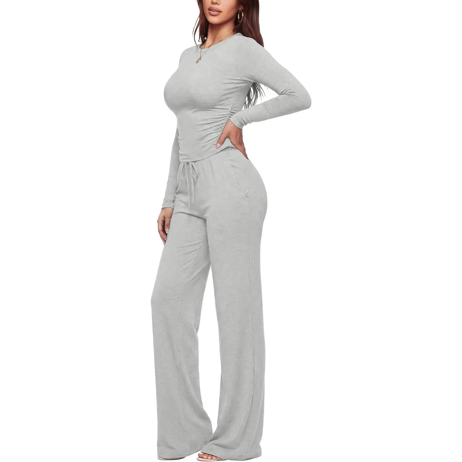 2 Piece Sets for Women Flare Leggings Long Sleeve lounge Pajama Sets Casual Outfits