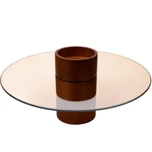 Elegant Wooden Base Glass Tray- Multi-Purpose Snack &Dessert Display Stand for Home, Kitchen, Office, orParties-11.42 inches