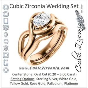 CZ Wedding Set, featuring The Maude engagement ring (Customizable Cathedral-raised Oval Cut Solitaire with Ribboned Split Band)