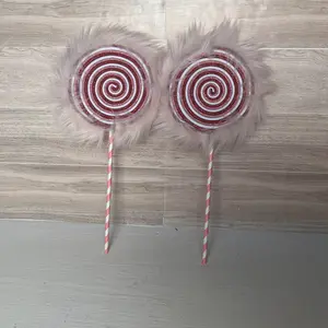 Light Pink Fur with Red, Pink, White Foam Lollipops (2)