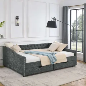 Elegant Queen Size Daybed with Drawers - Grey