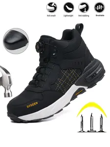 Men's Steel Toe Safety Shoes Steel Toe Cap Comfortable Button Work Safety Footwear Work Boots Anti-Slip Mid-Calf Safety Boots, Casual Style, All Seasons, Textile Upper