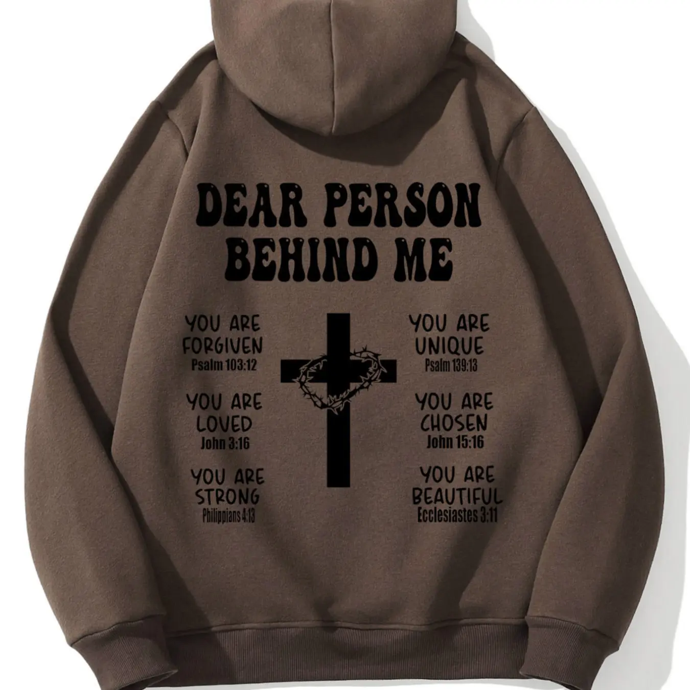 Christian Fitted Hoodie with Bible Verse, Long Sleeve Inspirational Sports Sweatshirt, Faith Cross Graphic Printed Pullover Hoodie, Casual Fall & Winter Wear, Printed Hooded