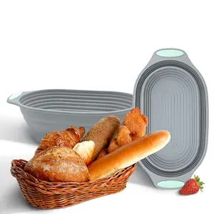 2 Piece Upgraded Silicone Dough Bread Folding Basket - Round Oval Collapsible Sourdough Baking Basket (2 Pieces Grey)