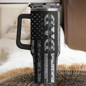 Personalized Dad 40oz Tumbler with Custom Kids Names, Father's Day Gift for Dad, Custom Name Tumbler with Handle