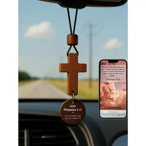 Car Cross Daily Bible Cross Pendant for Rearview Mirror Jesus God Christian Decorative Ornament with Daily Encouragement from God's Word Compatible with 95% of Smartphones - Decoration