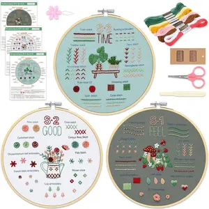 Embroidery Kit for Adults Beginners, 3 Stages to Learn 31  Embroidery Stitches Practice   Kits for Beginners with Embroidery Patterns, Hoop,Threads,Tools