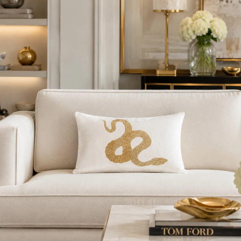 Safara Snake Ivory Gold PIllow