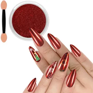 Red Chrome Nail Powder Metallic Mirror Effect Dust Glitter Glazed Manicure Decoration Reflective Pigment for Gel Polish Christmas Nail Art Decoration Halloween Resin Craft, Festivals springtok