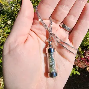 Green Tourmaline Gemstone Vial Pendant & Necklace