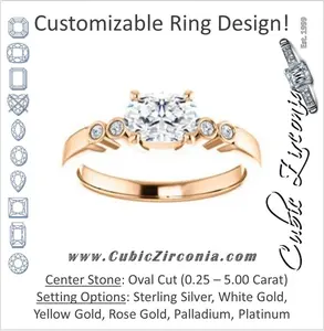 Cubic Zirconia Engagement Ring- The Luzella (Customizable 5-stone Design with Oval Cut Center and Round Bezel Accents)