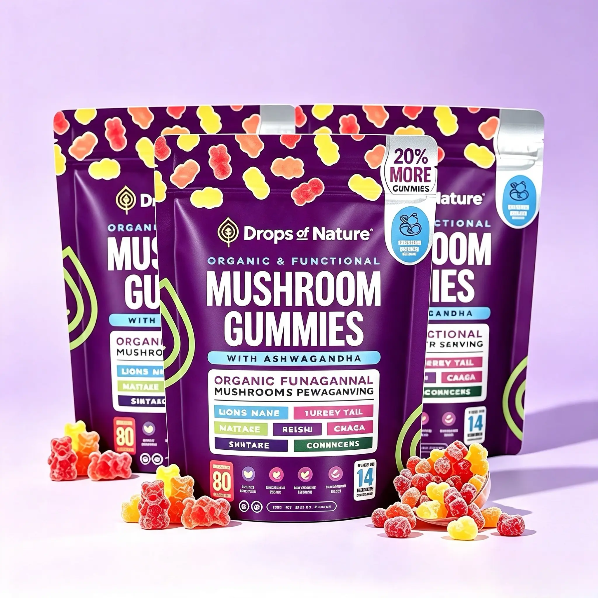 3-pack-combination-Mushroom Gummies Featuring Lion’s Mane, Organic Reishi, Turkey Tail, Boosts Energy and Stamina Sports, and Fitness 80 Gummies, All Natural Sleep Gummy Supplement