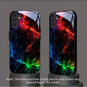 Cool and Colorful Lightning Pattern New Black Phone Case with Tempered Glass for Samsung Galaxy S26 S25 S24 S23 S22Pro S21 S20 Fe Plus Ultra Pro A56 A55 A54 A53 A52 A51 A36 A35 A34 A32 A26 A25 A24 A23 A16 A15 A14 A06 A05 A03s
