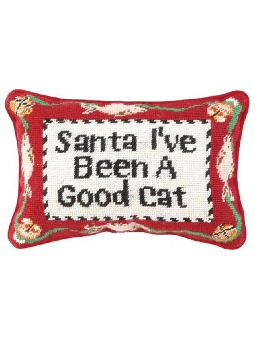 Peking Handicraft 31TA591C12OB 8 x 12 in. Good Cat Needle Point Pillow, Blown in Filler