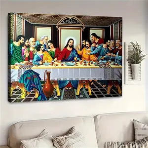 1pc Framed "The Last Supper" by Leonardo da Vinci Replica - Solid Wood Frame Gallery-Wrapped Canvas Painting, Ready-to-Hang Religious Wall Art for, Church, Office - Iconic Christ & Disciples Last Meal Biblical Scene, 2D Flat, Perfect for Room Decor