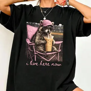 I Live Here Now Racoon Coffee Ballfield Baseball Mama T-Shirt, Funny Meme, Game Day Shirt, Unisex T-Shirt