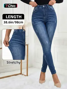 Women's High Waisted Stretchy Skinny Button Jeans, Vintage Washed Slim Fit Streetwear Denim Jeans, Butt Lifting Tummy Control Comfy Casual Basic Bottoms for Daily Wear Pants