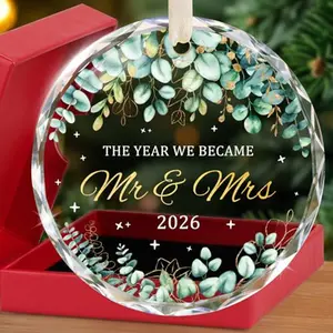 Wedding Gifts for Couples 2026, Premium Crystal Glass First Christmas Married Ornament, Mr and Mrs Gifts for Newlyweds, Just Married Bridal Shower Decor, Unique Keepsake Present for Bride & Groom