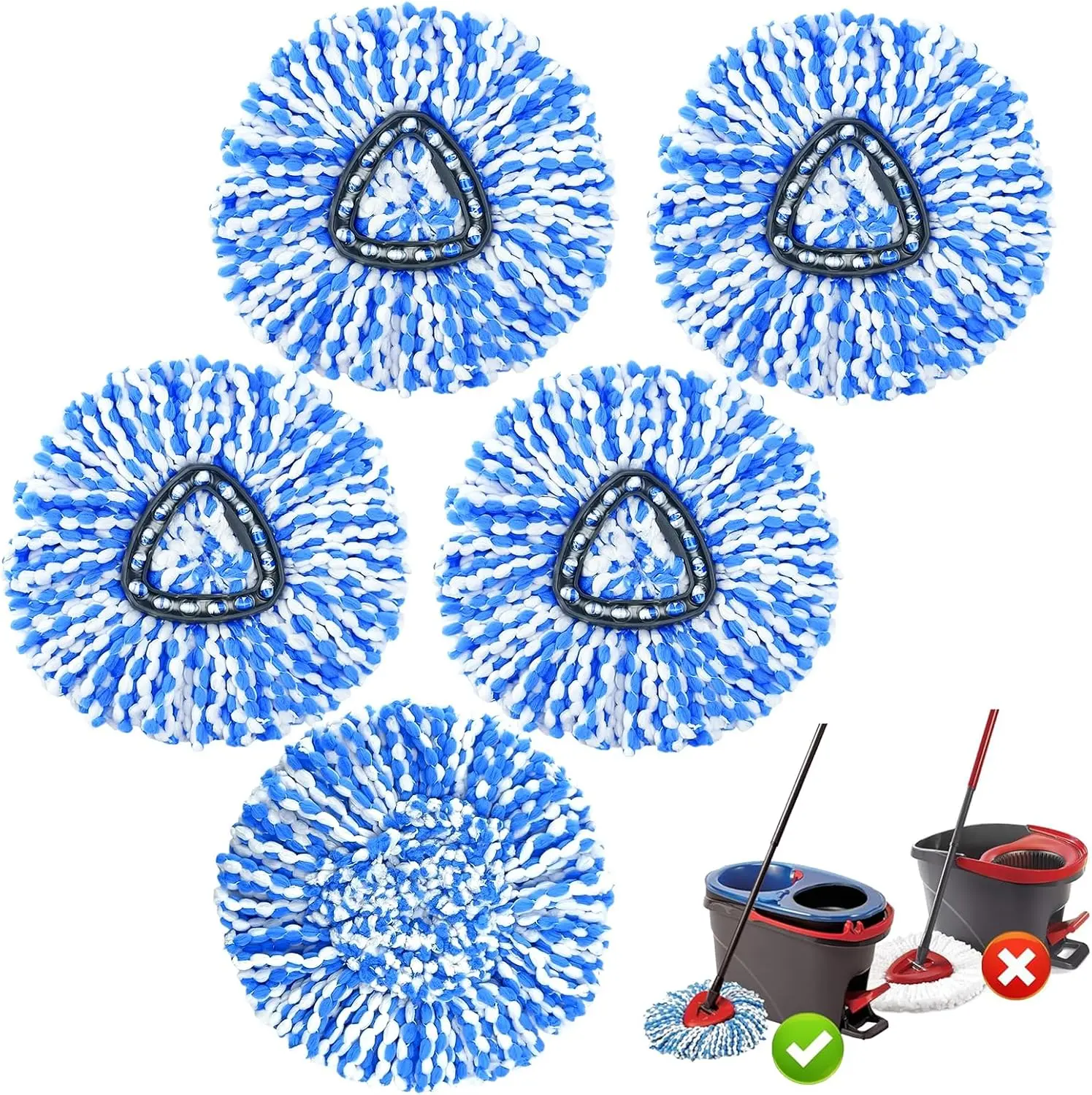 5Pcs Mop Replace Heads Compatible with O-Cedar EasyWring RinseClean System Washable & Reusable Microfiber Refills, Deep Clean Hard Floors,Fits 2-Tank System,