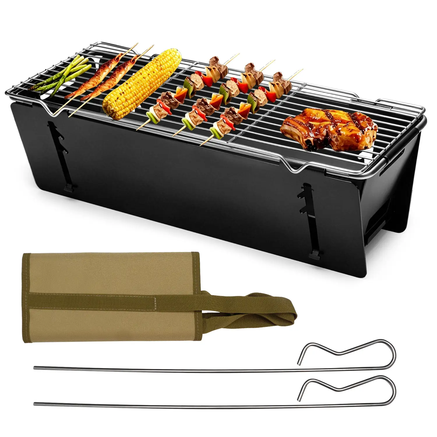 Summervibe Portable Charcoal Grill - Foldable Tabletop BBQ with Carry Bag, 2-Size Wood-Burning Stove for Outdoor Camping, Backyard Picnic