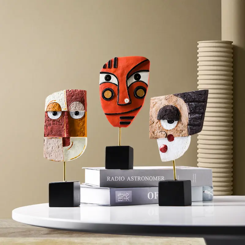 Artistic Abstract Human Face Resin Sculpture - Creative Small Scale Statue, Room Decorations, Home Decoration for Living Room, Wine Cabinet Display