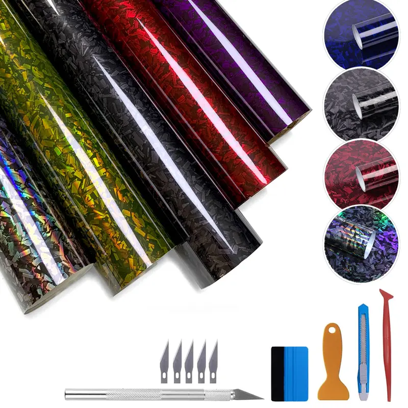 Forged Carbon Fiber Vinyl Wrap Film Roll (1ft x 5ft/12x59in) - High Gloss, Scratch-Proof, Bubble-Free Smooth, Peel & Stick Adhesive Sticker for Car DIY Decor, Deep Carbon Texture Replacement Decoration, Abrasion Resistant