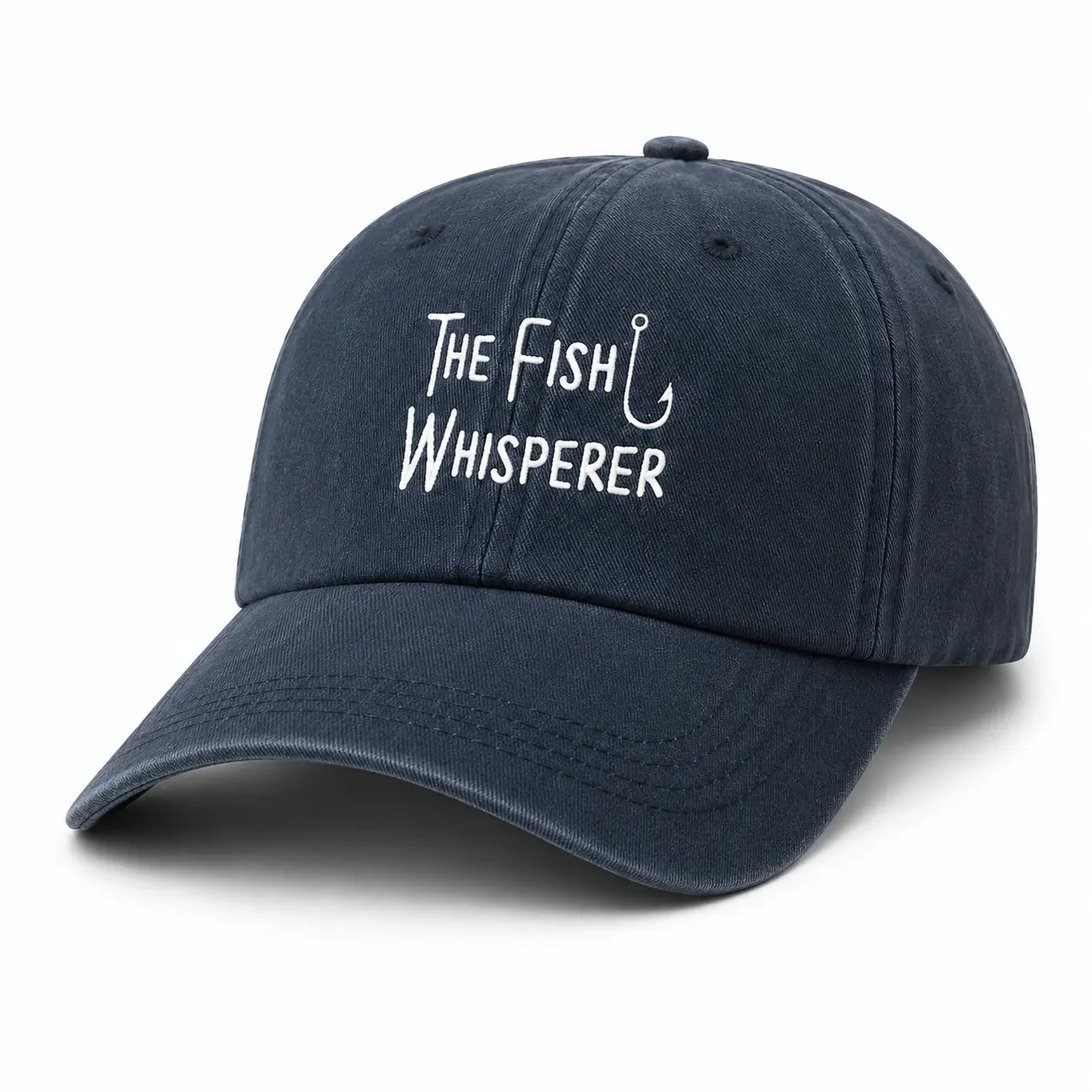 The Fish Whisperer Washed Cotton Fishing Baseball Cap Embroidered Hook Dad Hat Adjustable Sun Protection