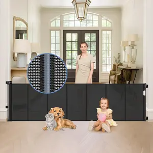 90 Inch Retractable Extra Wide Baby Gate with Reinforced Strips, 7.5ft Long 33 Inch Tall Retractable Dog Gate for House Wide Openings, Black