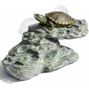 Aquatic Turtle Basking Platform, Resin Basking Rock with Suction Cups for Aquarium Wall, Floating Turtle Dock for Small Turtles Reptile Habitat Climbing Resting Ornament