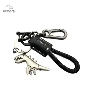 Aethera 2026 NEW Leather Woven Rope Metal Keychain Motorcycle Car Pendant Handbag Charm Small Gift Dinosaur Design