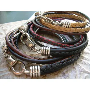 Mens Leather Bracelet,  Four Strand, Double Wrap,Wrap Bracelet, Fathers Day,Mens Jewelry, Mens Bracelet, Bracelet,Jewelry, Groomsmen