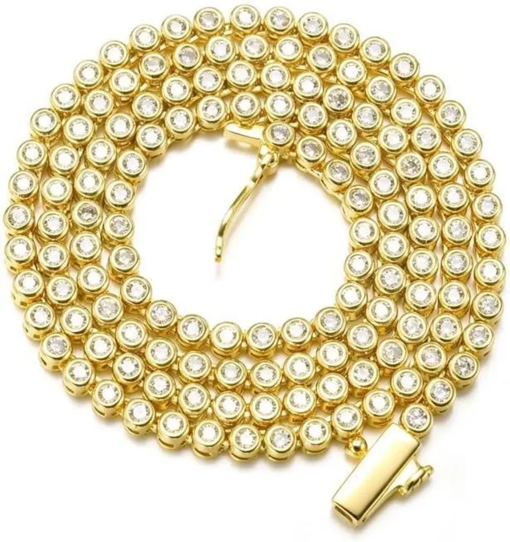 3/4/5MM White Yellow Gold Plated 16/18 inches Round Cubic Zirconia Dainty Chain Tennis Necklaces for Women Men