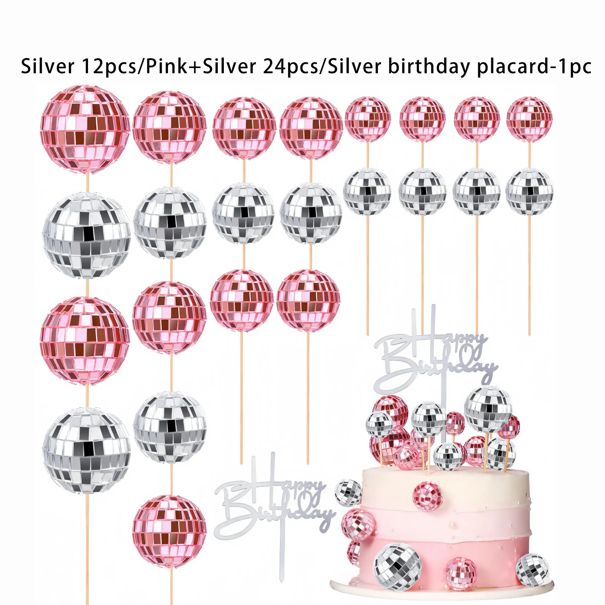 Disco Ball Cake Decorations Set, Retro 70s Birthday Party Supplies, Shiny Mini Disco Balls, 70s & 80s Theme Baby Shower Decor, Cake Decorating Supplies, Cream Cake Decorations