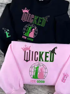 Wicked Glitter Embroidered Sweatshirt, Elphaba Glinda Defy Gravity, Wizard of Oz Movie Fan Shirt, Wicked Changed For Good