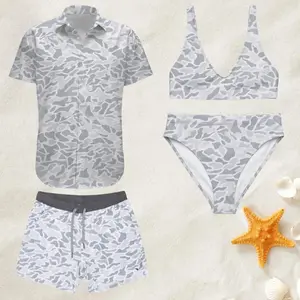 Camouflage Matching Couple Swimwear, Modern Grey Camo Print with Minimalist Urban Aesthetic for Beach Vacations, The Ultimate Stylish Gift for Cool Couples