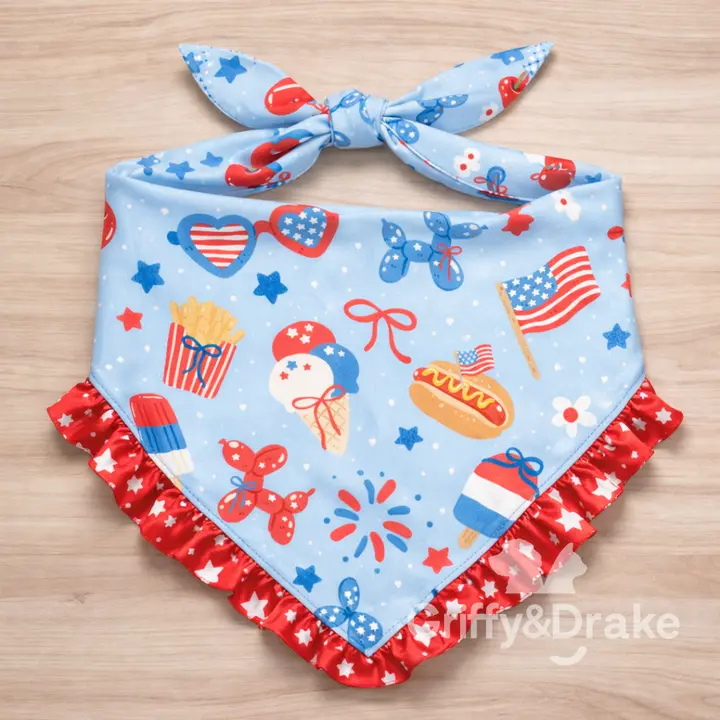 Griffy & Drake Ruffle Dog Bandana - Patriotic Paws, Pet Neck Accessory for Dogs
