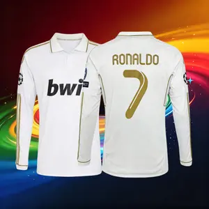 07 08 Long Sleeve Shirt CR7 7# Ronaldo Away Retro Soccer Jersey Black Fans Version